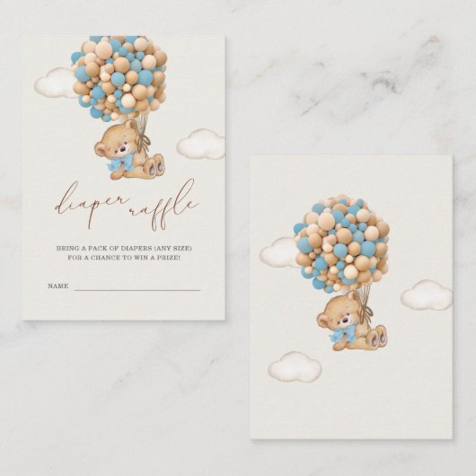 Teddy Bear Baby shower Diaper Raffle Enclosure Informatiekaartje (Voorkant / Achterkant)