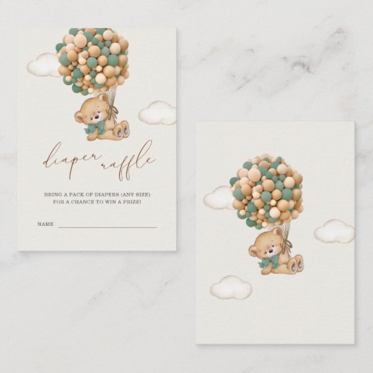 Teddy Bear Baby shower Diaper Raffle Informatiekaartje (Voorkant / Achterkant)