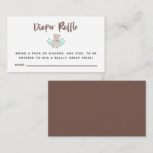 Teddy Bear Baby shower Diaper Raffle Informatiekaartje (Voorkant / Achterkant)