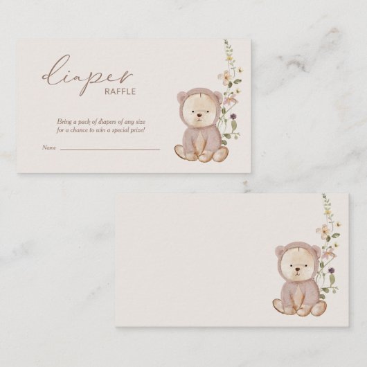 Teddy Bear Baby shower Diaper Raffle Informatiekaartje (Voorkant / Achterkant)