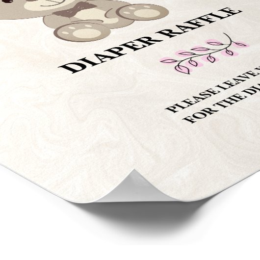 Teddy Bear Baby shower Diaper Raffle Sign (Roze) Poster (Hoek)