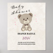 Teddy Bear Baby shower Diaper Raffle Sign (Roze) Poster (Voorkant)