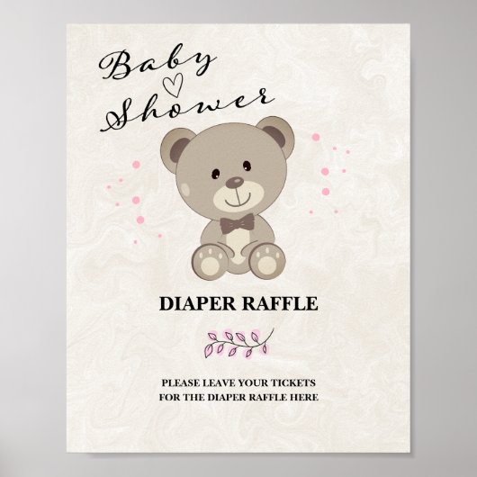 Teddy Bear Baby shower Diaper Raffle Sign (Roze) Poster (Voorkant)