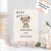 Teddy Bear Baby shower Diaper Raffle Sign (Roze) Poster