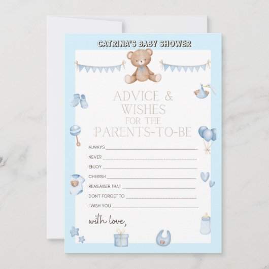 Teddy Bear Baby shower - Editable Name, 5x7 size I Kaart (Voorkant)
