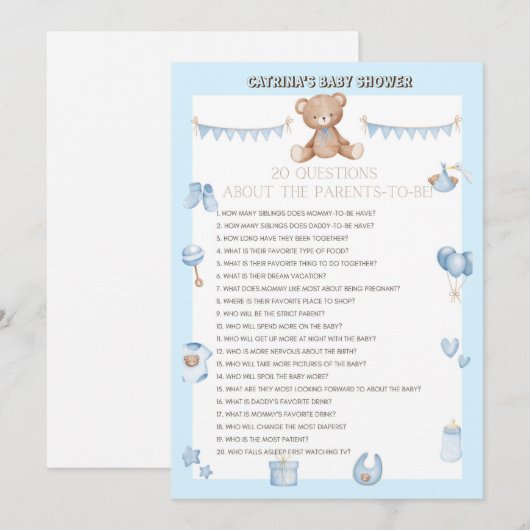 Teddy Bear Baby shower - Editable Name, 5x7 size I Kaart (Voorkant / Achterkant)