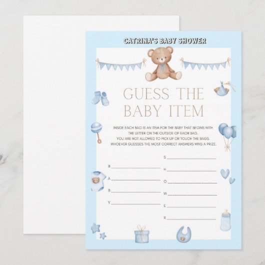 Teddy Bear Baby shower - Editable Name, 5x7 size I Kaart (Voorkant / Achterkant)