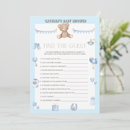 Teddy Bear Baby shower - Editable Name, 5x7 size I Kaart (Staand voorkant)