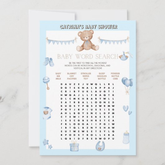 Teddy Bear Baby shower - Editable Name, 5x7 size I Kaart (Voorkant)