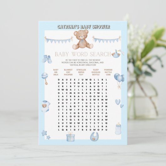 Teddy Bear Baby shower - Editable Name, 5x7 size I Kaart (Staand voorkant)
