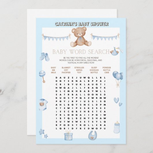 Teddy Bear Baby shower - Editable Name, 5x7 size I Kaart (Voorkant / Achterkant)