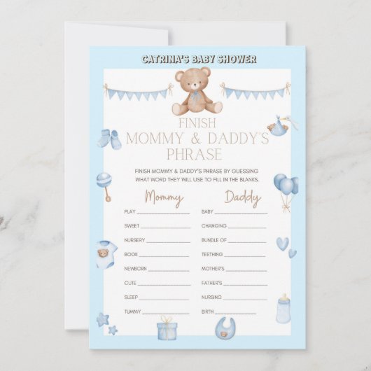 Teddy Bear Baby shower - Editable Name, 5x7 size I Kaart (Voorkant)