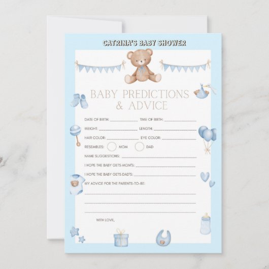 Teddy Bear Baby shower - Editable Name, 5x7 size I Kaart (Voorkant)