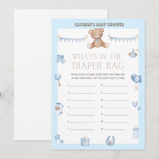 Teddy Bear Baby shower - Editable Name, 5x7 size I Kaart (Voorkant / Achterkant)