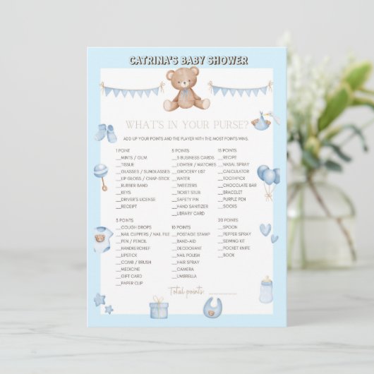Teddy Bear Baby shower - Editable Name, 5x7 size I Kaart (Staand voorkant)