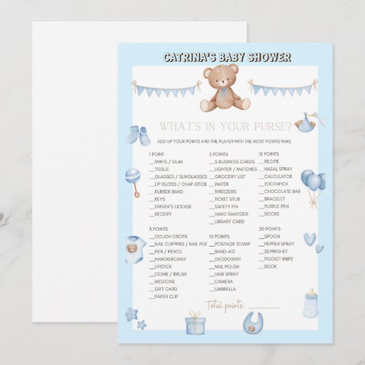 Teddy Bear Baby shower - Editable Name, 5x7 size I Kaart (Voorkant / Achterkant)