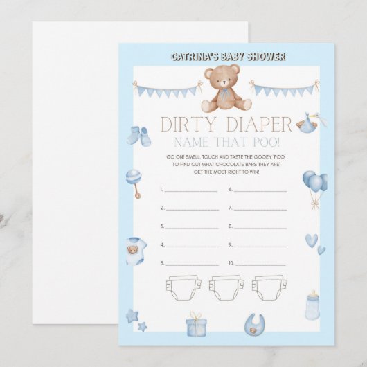 Teddy Bear Baby shower - Editable Name, 5x7 size I Kaart (Voorkant / Achterkant)