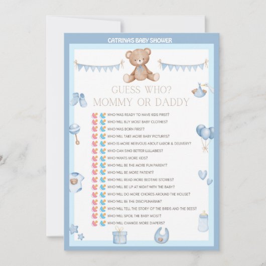Teddy Bear Baby shower - Editable Name, 5x7 size Kaart (Voorkant)
