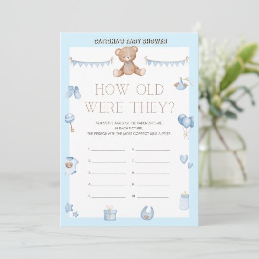 Teddy Bear Baby shower - Editable Name, 5x7 size Kaart (Staand voorkant)