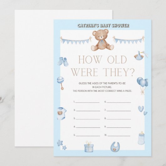 Teddy Bear Baby shower - Editable Name, 5x7 size Kaart (Voorkant / Achterkant)