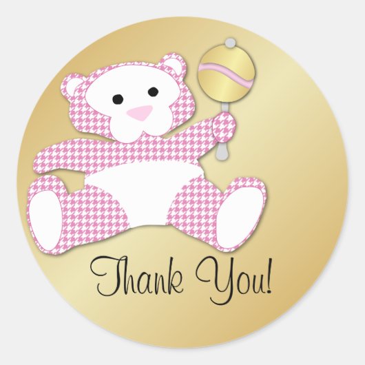 Teddy Bear Baby shower Favor Dank u Sticker (Voorkant)