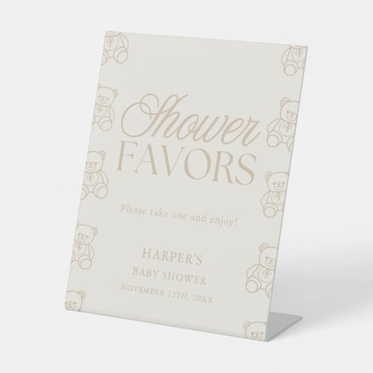 Teddy Bear Baby Shower Favors Reclamebord Met Voetstuk (Voorkant)