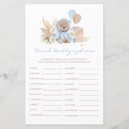 Teddy Bear Baby shower Finish Papa's Phrase Game (Voorkant)