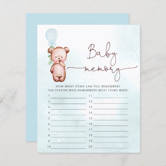 Teddy Bear Baby shower Game Baby Memory (Voorkant / Achterkant)