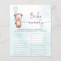 Teddy Bear Baby shower Game Baby Memory