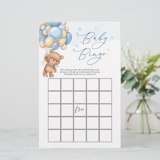 Teddy Bear Baby shower Game - Bingo (Staand voorkant)