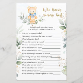 Teddy Bear Baby shower Game die mama het beste ken