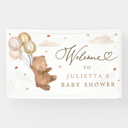 Teddy Bear Baby shower Gender Neutral Beer Welkom Spandoek (Horizontaal)