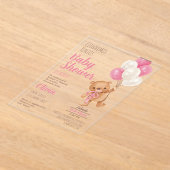 Teddy Bear Baby shower Girl Acryluitnodiging Acryl Uitnodigingen (Laagn)