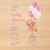 Teddy Bear Baby shower Girl Acryluitnodiging Acryl Uitnodigingen (Voorkant)