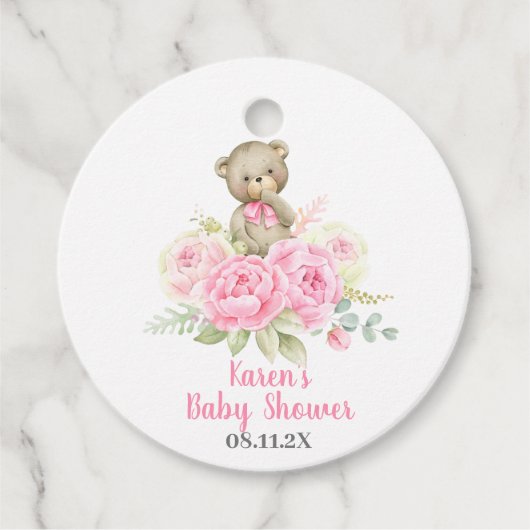 Teddy Bear Baby shower Girl Bedankjes Labels (Voorkant)