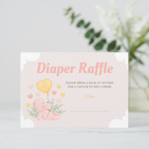 Teddy Bear Baby shower Girl Diaper Raffle Card Kaart