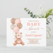 Teddy Bear Baby shower Girl Invitation Kaart (Staand voorkant)