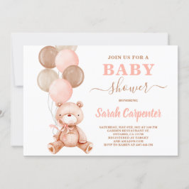 Teddy Bear Baby shower Girl Invitation Kaart