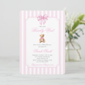 Teddy Bear Baby shower Girl Invitation Kaart (Staand voorkant)