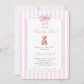 Teddy Bear Baby shower Girl Invitation Kaart (Voorkant)
