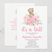 Teddy Bear Baby shower Girl Invitation Kaart (Voorkant / Achterkant)