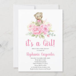 Teddy Bear Baby shower Girl Invitation Kaart