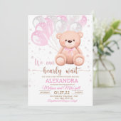 Teddy Bear Baby shower Girl Kaart (Staand voorkant)
