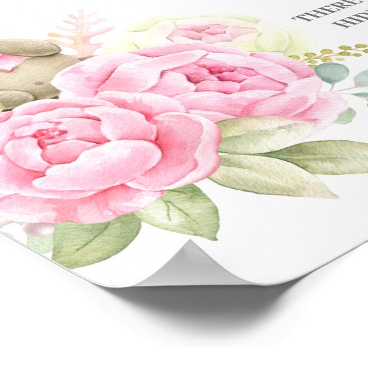 Teddy Bear Baby shower Girl Pacifier Hunt-teken Poster (Hoek)