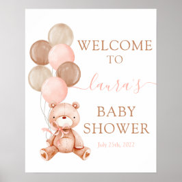 Teddy Bear Baby shower Girl Welkomstteken Poster