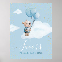 Teddy Bear Baby shower Goud Blauw Favors Sign Poster