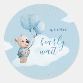 Teddy Bear Baby shower Goud Blauw Ronde Sticker