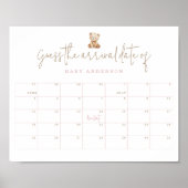 Teddy Bear Baby Shower Guess The Arrival Date Poster (Voorkant)
