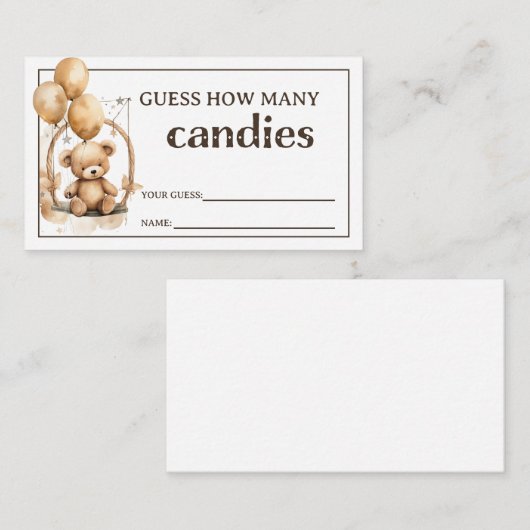 Teddy Bear Baby shower Guessing spel Informatiekaartje (Voorkant / Achterkant)