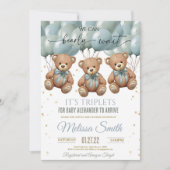 Teddy Bear Baby shower, het is TRIPLETS Kaart (Voorkant)